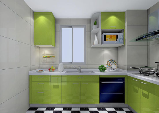 淡绿色+纯白色厨房橱柜装修效果图
