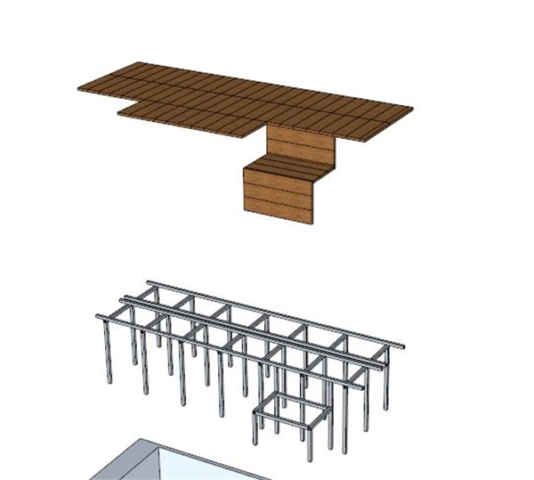 卧室阳台榻榻米设计图：方钢龙骨底架+碳化木铺装